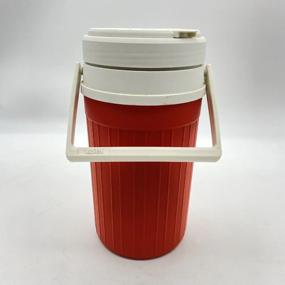 Vintage Fiesta Half Gallon Water Jug Red USA Insulated Thermos‎ Camping Picnic
